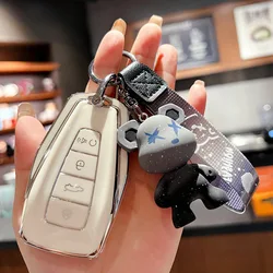 TPU Car Key Fob Cover Case Shell Holder Set For Geely Coolray X6 Emgrand Global Hawk GX7 Remote Accessories Car-Styling Keychain