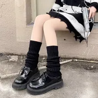 Japanese Style Winter Warm Socks Lolita Warm Leg Knitted Socks Black White Knitted Foot Covers Leg Warmers For Women