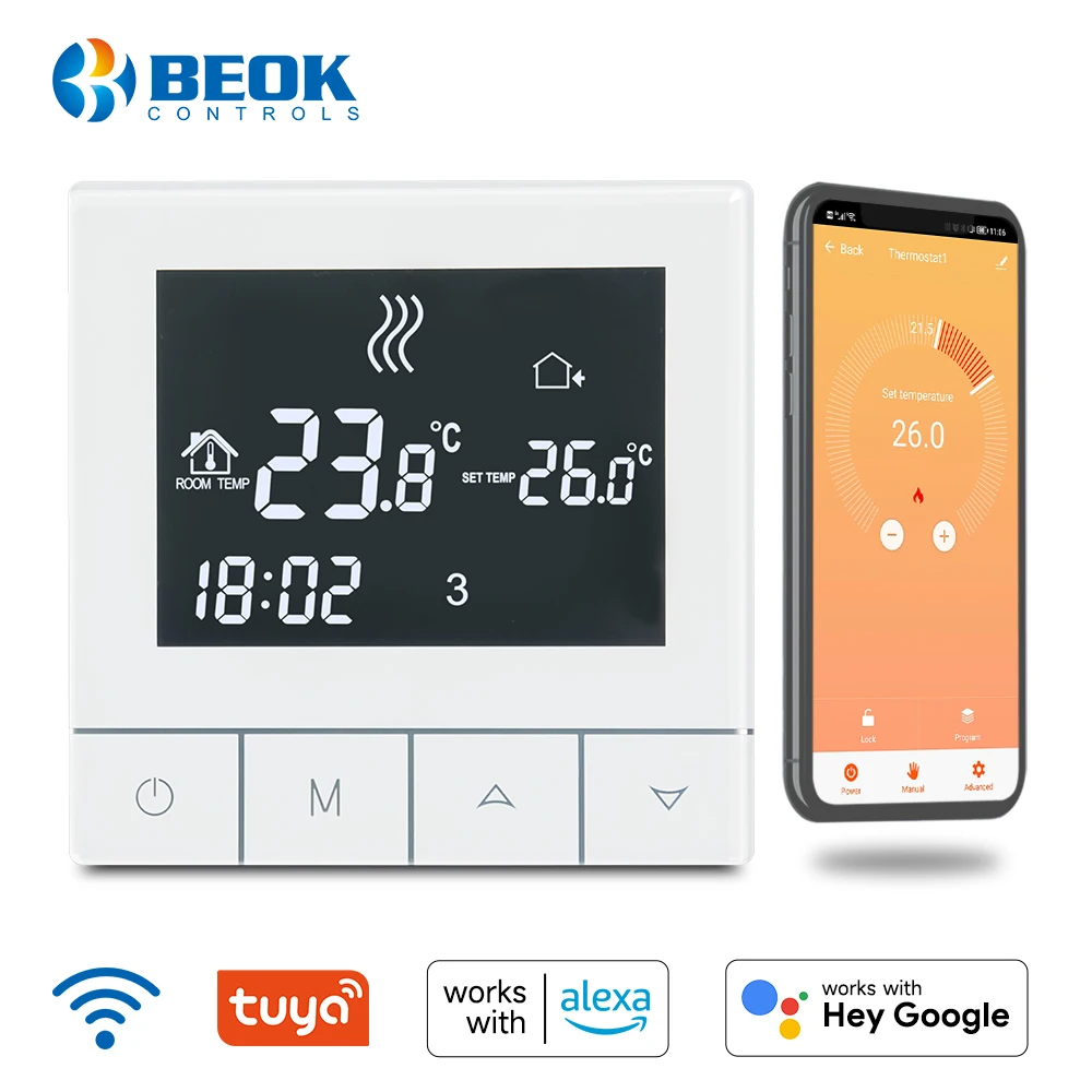 

Beok Tuya Smart Floor Thermostat Wifi Temperature Controller 220V for Water Underfloor Gas Boiler Heating Works With Alexa