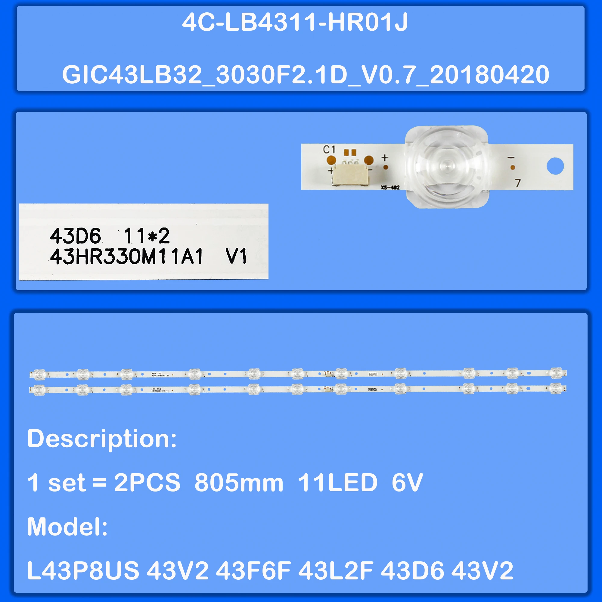 LED شريط إضاءة خلفي ل 43L2800C 43U5850C 43S6500FS 43U3900C 43EP662 43EP660 43UD6406 43UD6426 43UD6326 43U5850C 43HR330M11A1 V1