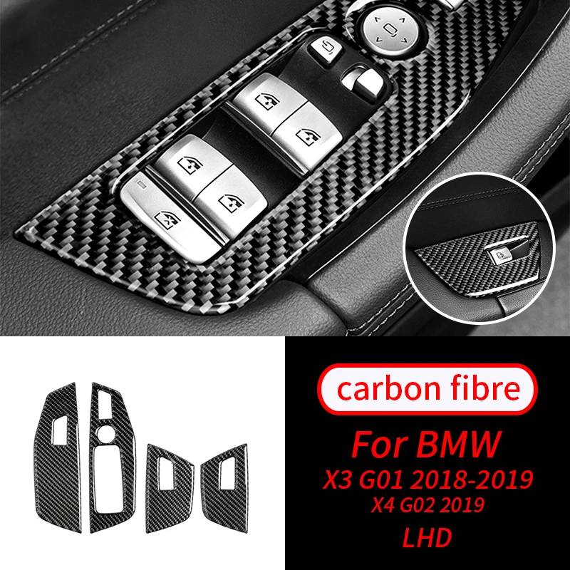 

4Pcs Real Carbon Fiber Color Door Armrest Window Lift Trim Car Interior Accessories For BMW X3 G01 18-19 X4 2019