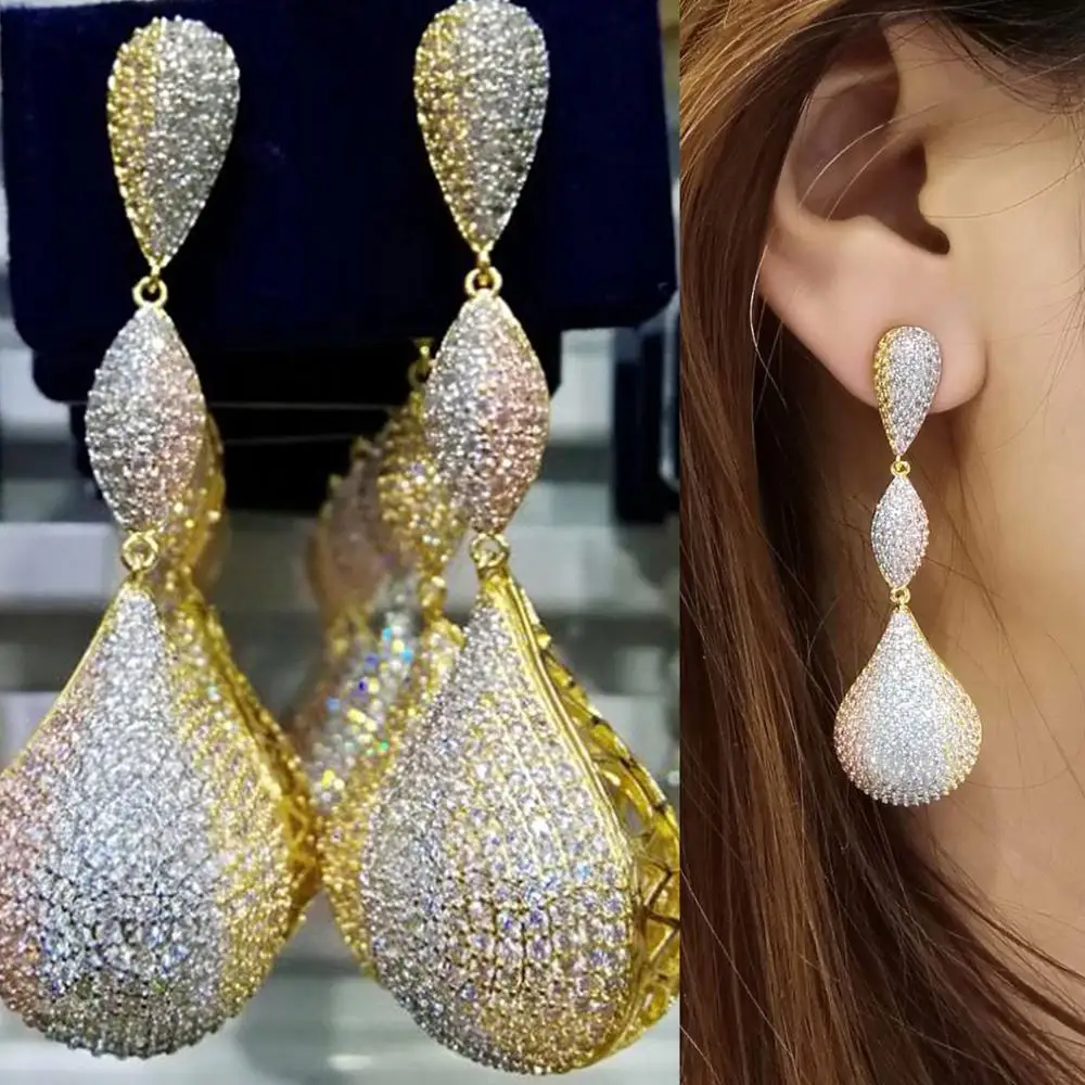 

Missvikki Luxury Long waterdrop Pendant Earrings Necklace Jewelry Set Women Wedding Fine Super CZ Fashion Accessories
