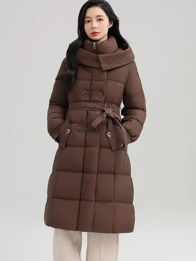 Winter New Long Hooded Cotton Padded Jacket Coat Women Thick Parkas Female Casual Outerwear with Belt Loose Overcoat For Women