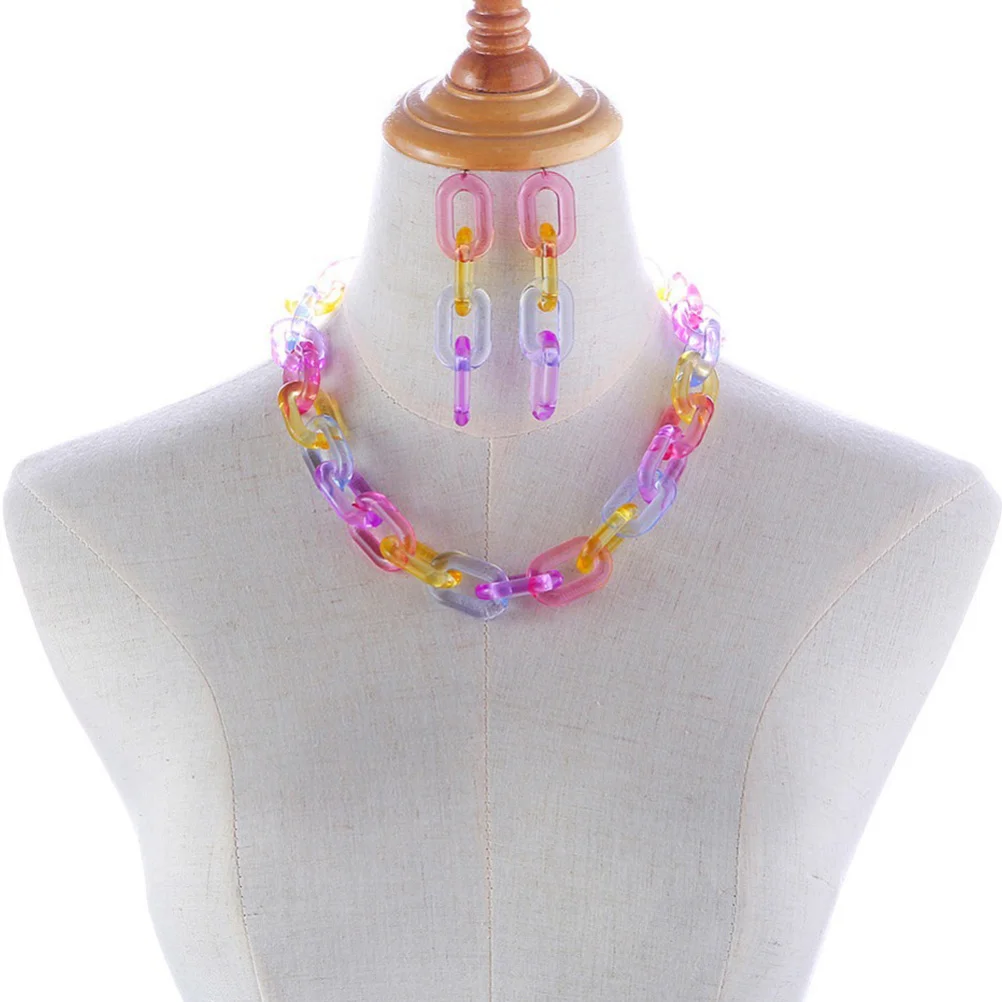 

1 set 1 Set Colorful Acrylic Jewelry Set Girls Earrings Bracelet Necklace Paper Clip Chain Fashion Costume Decoration Gift