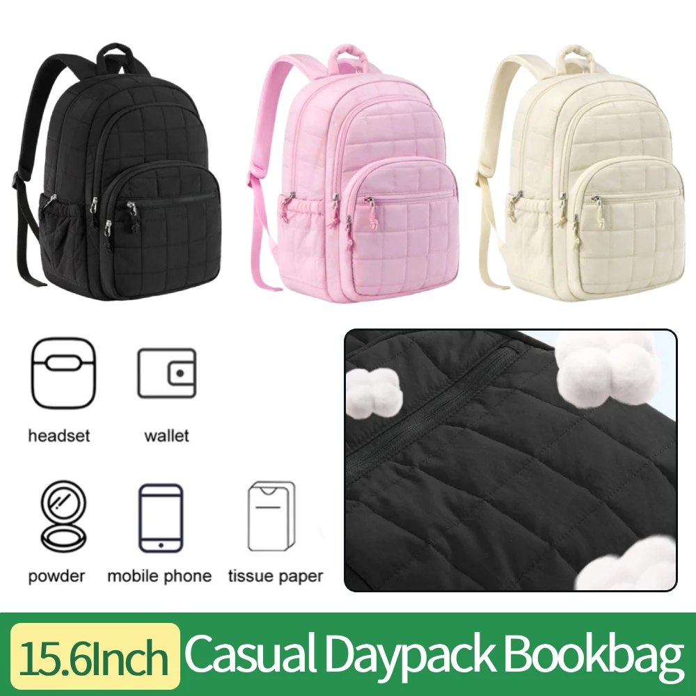 Women Schoolbag Waterproof Large Capacity School Backpack Smooth Zipper Solid Color Teens Girl Casual Daypack Bag Student Supply