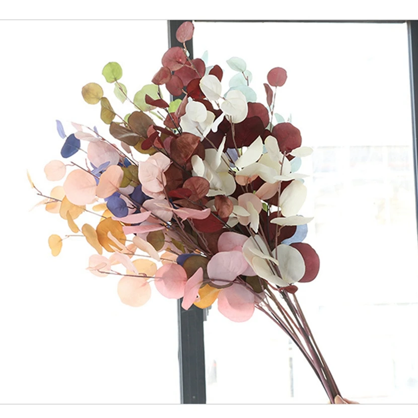 

1PC Artificial Plants Long Pole Eucalyptus Leaves Plants Leaf Wall Room Decor Wedding Shooting Prop Home Vases Table Cheap Decor