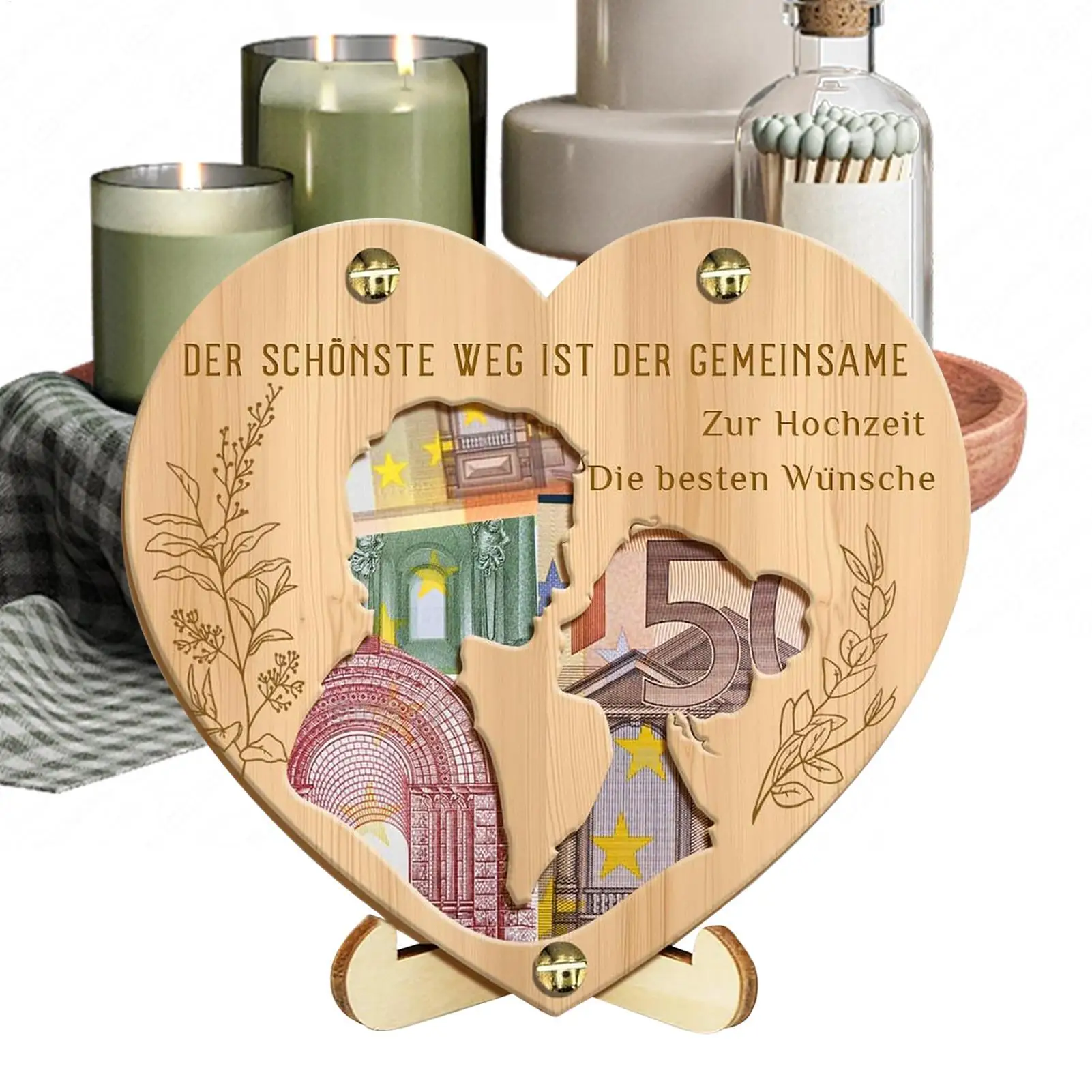 Wedding Money Holder Heart Shaped Wooden Marriage Decoration Wedding Cash Envelopes for Newly Couple Newlyweds Bride