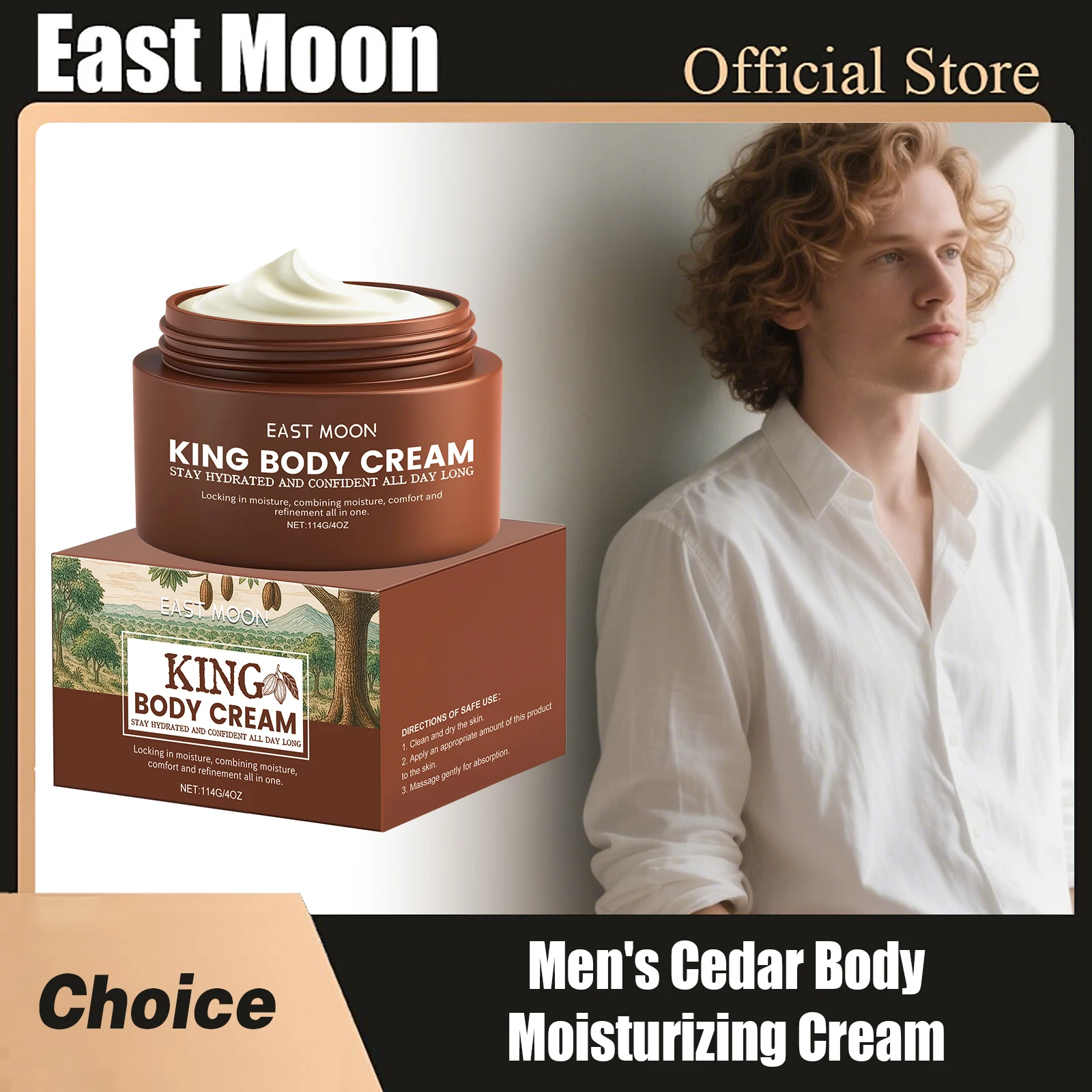 

East Moon Men Cedar Body Moisturizing Cream Lasting Brighten Keep Elasticity Nourish Tighten Good Smell Skin Firming Moisturizer