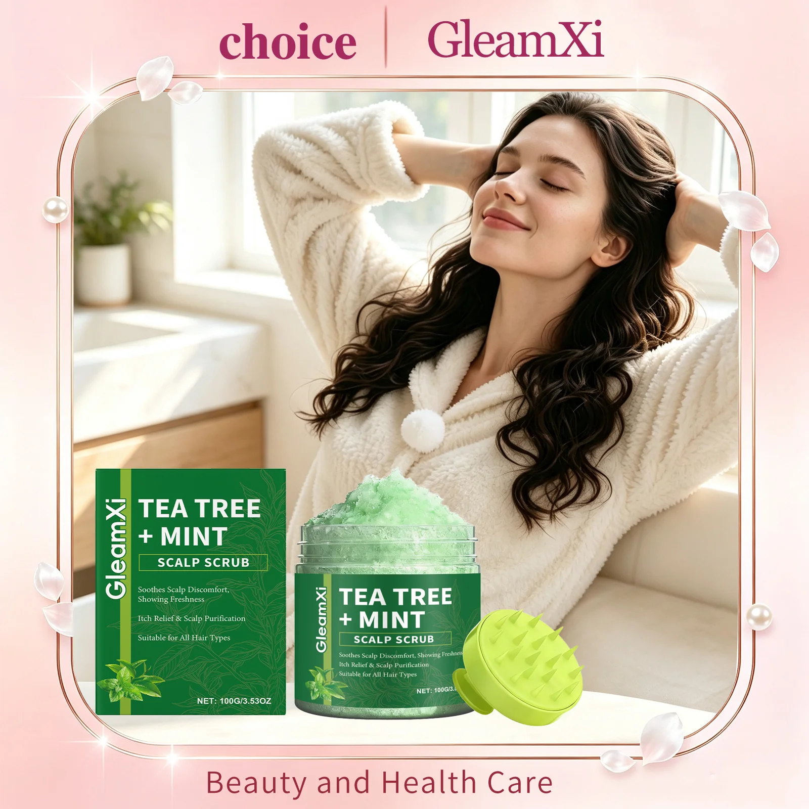 GleamXi Tea Tree Scalp Scrub Dandruff Anti Itch Oil Control Refresh Fluffy Exfoliator Sooth Nourish Strengthen Hair Scalp Scrub
