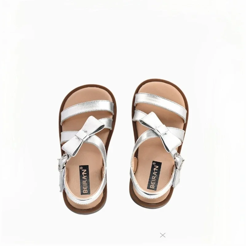 Cowhide Baby Girsl Sandals Summer Genuine Leather Fashion Bow Princess Gladiator Sandals Kids Shoes Children's Beach Shoes