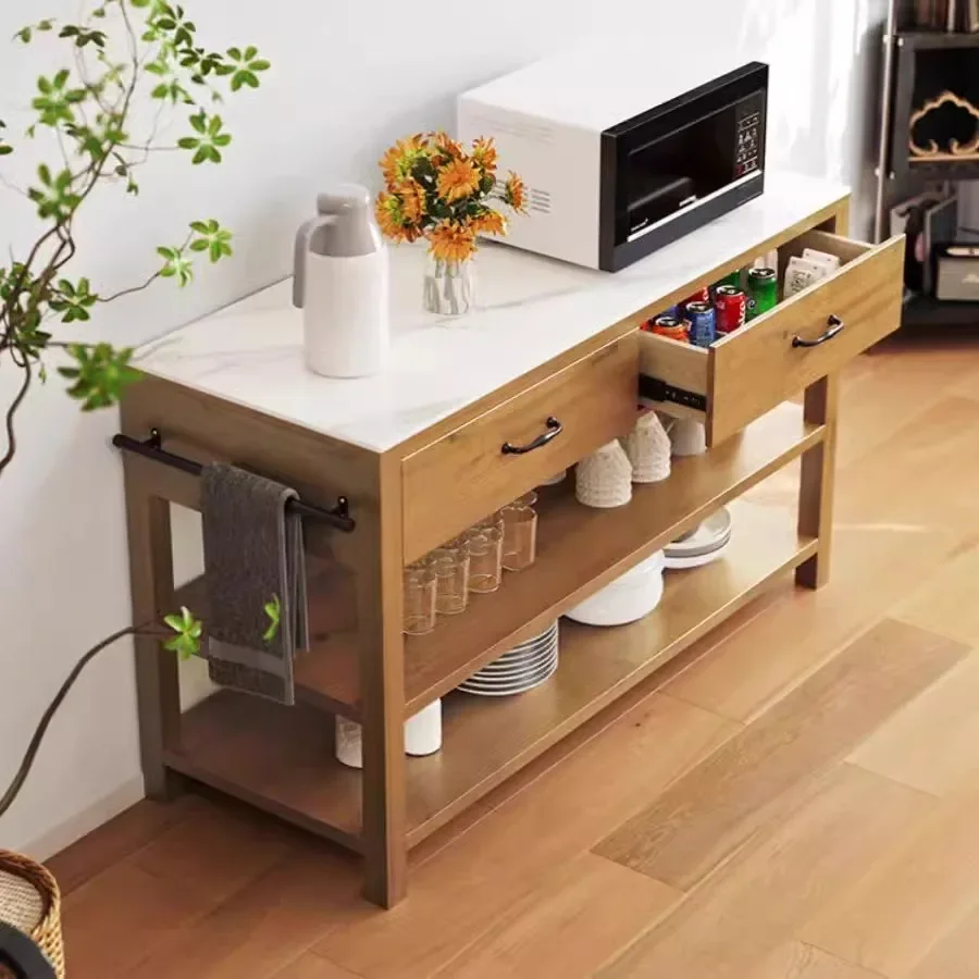 Solid wood dining side cabinet Home kitchen Locker Personalized cooking table Marble countertop Tea cabinet