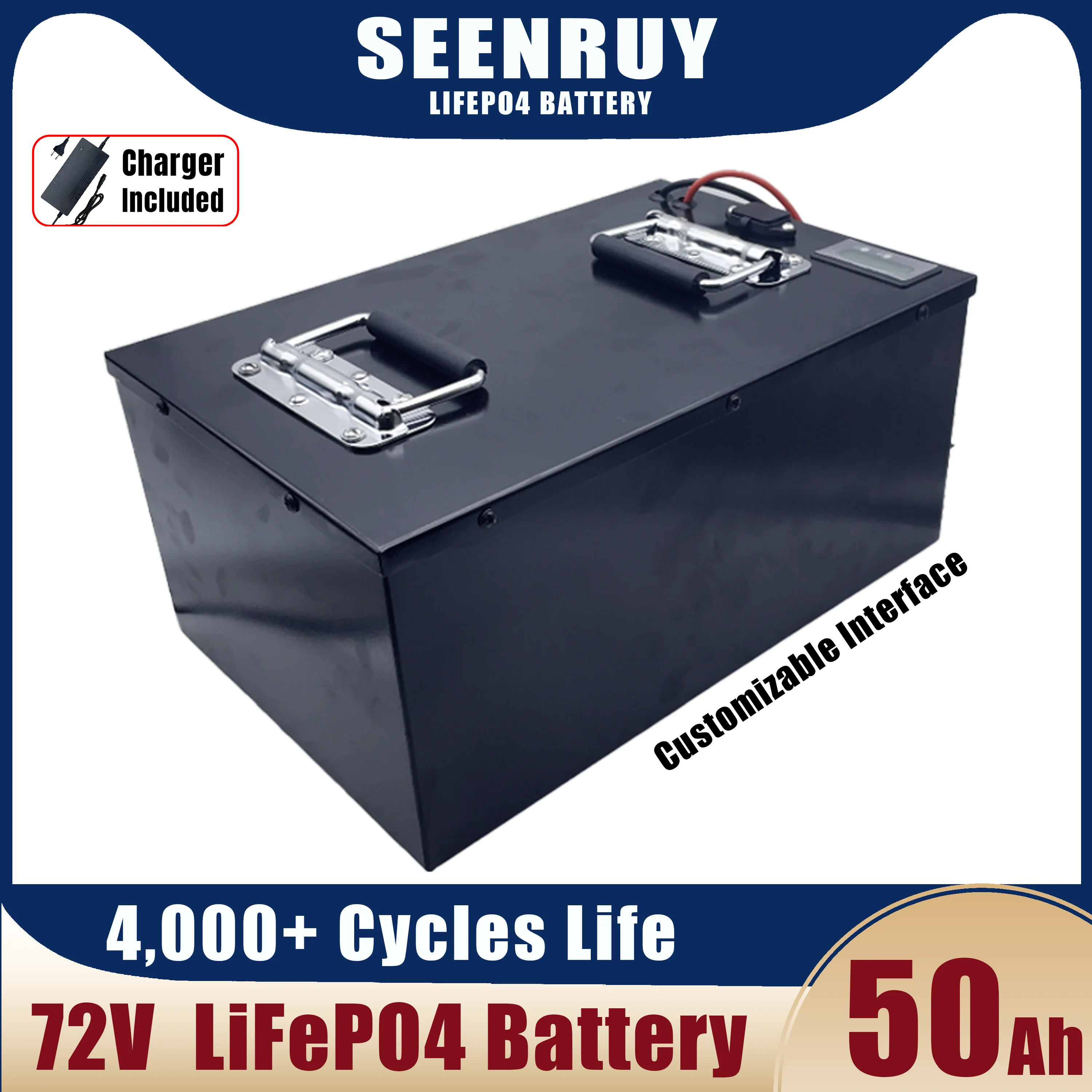 72V 50Ah LiFePO4 Battery Pack Optional Bluetooth BMS for 5000W Motorcycle Forklift Crane Truck Solar Energy with Charger