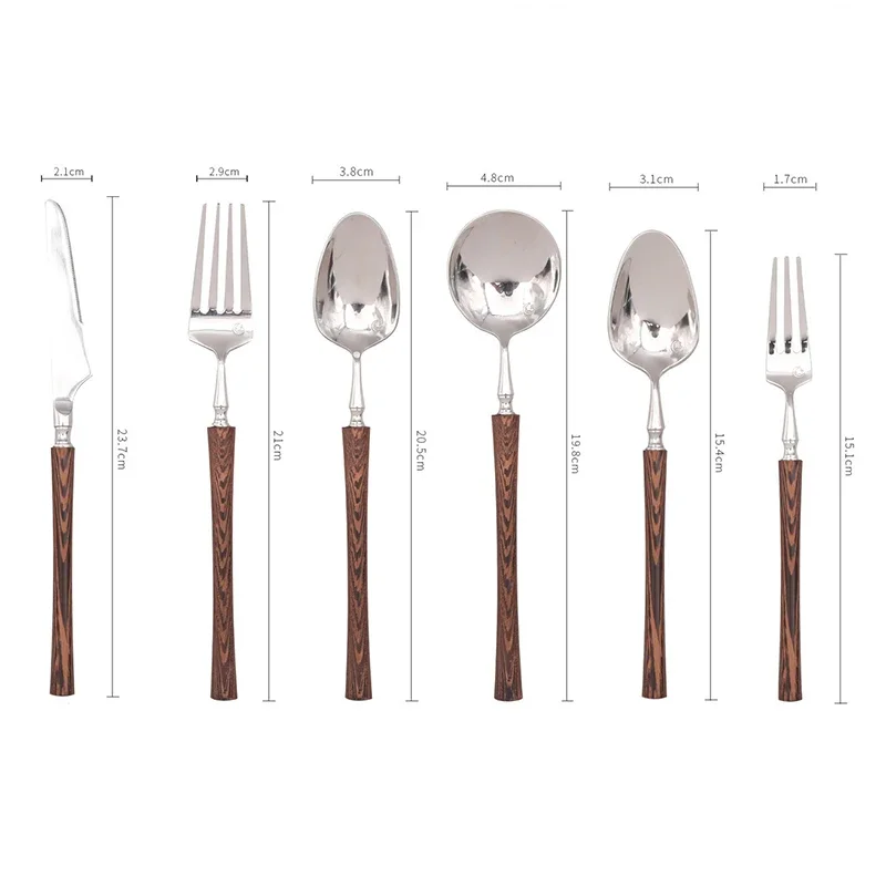 6Pcs 304 Stainless Steel Cutlery Set, Waist Handle, Dinner Knife Fork Spoon Tea Spoon Mirror Polished Tableware Western Flatware