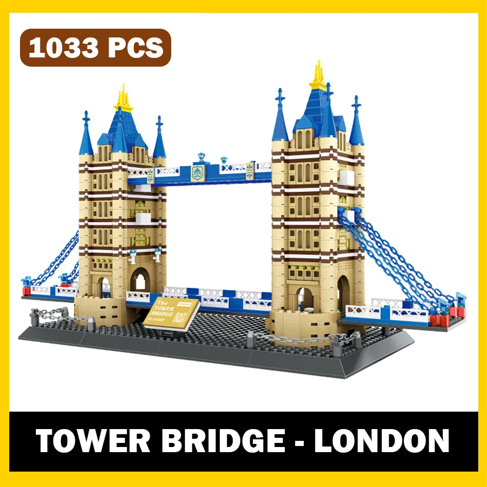 

MOC World Famous Architecture England London Tower Bridge Model Street View Building Blocks Construction Bricks Toys Kids Gifts