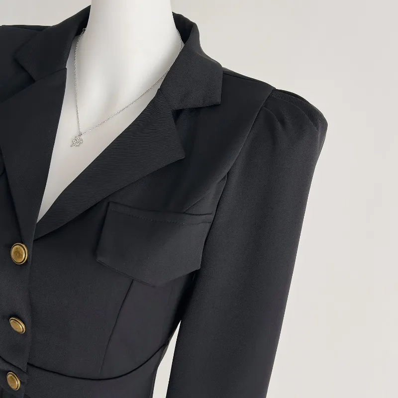 新作高級秋スーツドレス レディース ハイエンド エレガント スリムウエスト ラペル 長袖 ファッション Aライン プリーツ ミニドレス オフィスレディー