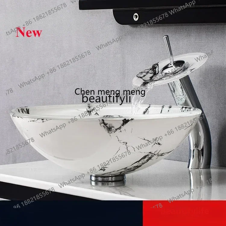 ss cn8350 Modern simple tempered glass wash basin hotel bathroom counter basin wash basin