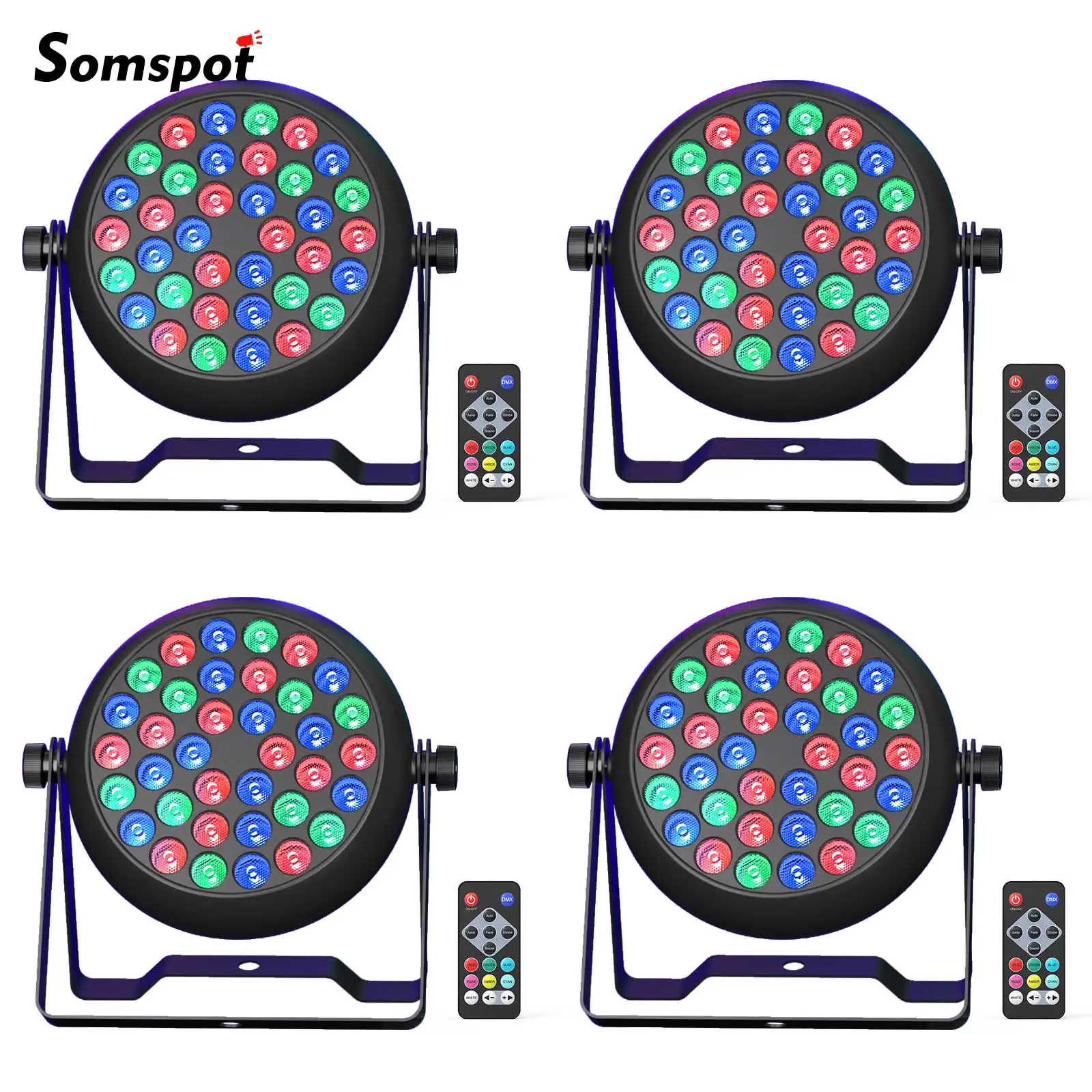 Somspot 4PCS 36LEDs Par Lights RGB DJ Disco Party Lights Stage Effect Lighting for Concert Wedding Theater Live Show Bar Club