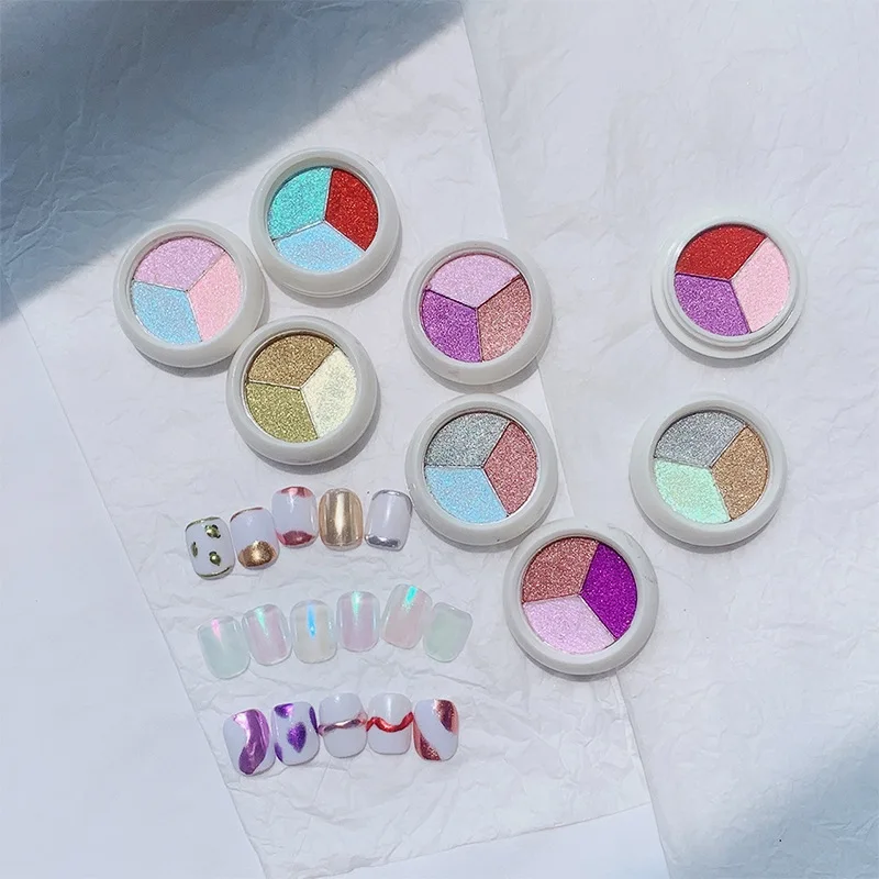 

Nail Magic Mirror Powder Nail Aurora Powder Solid Non-flying Powder 3 Color Fairy Solid Magic Mirror Powder Local Gold Powder