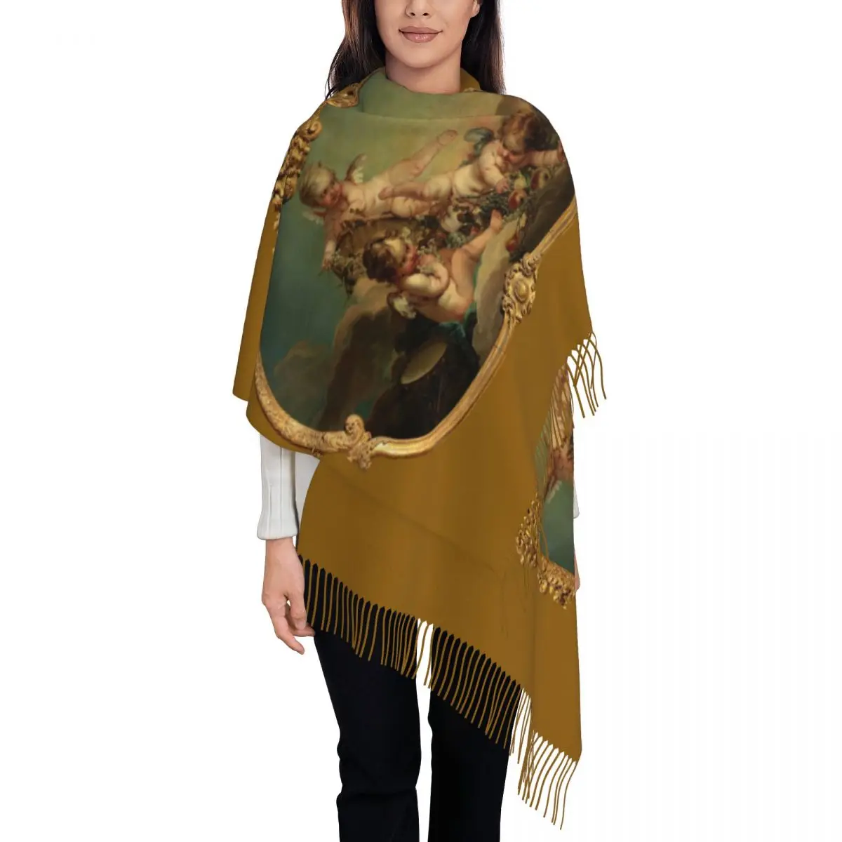 Allegory Of Autumn Tassel Scarf Women Soft Boucher Rococo Renaissance Shawl Wrap Lady Winter Scarves