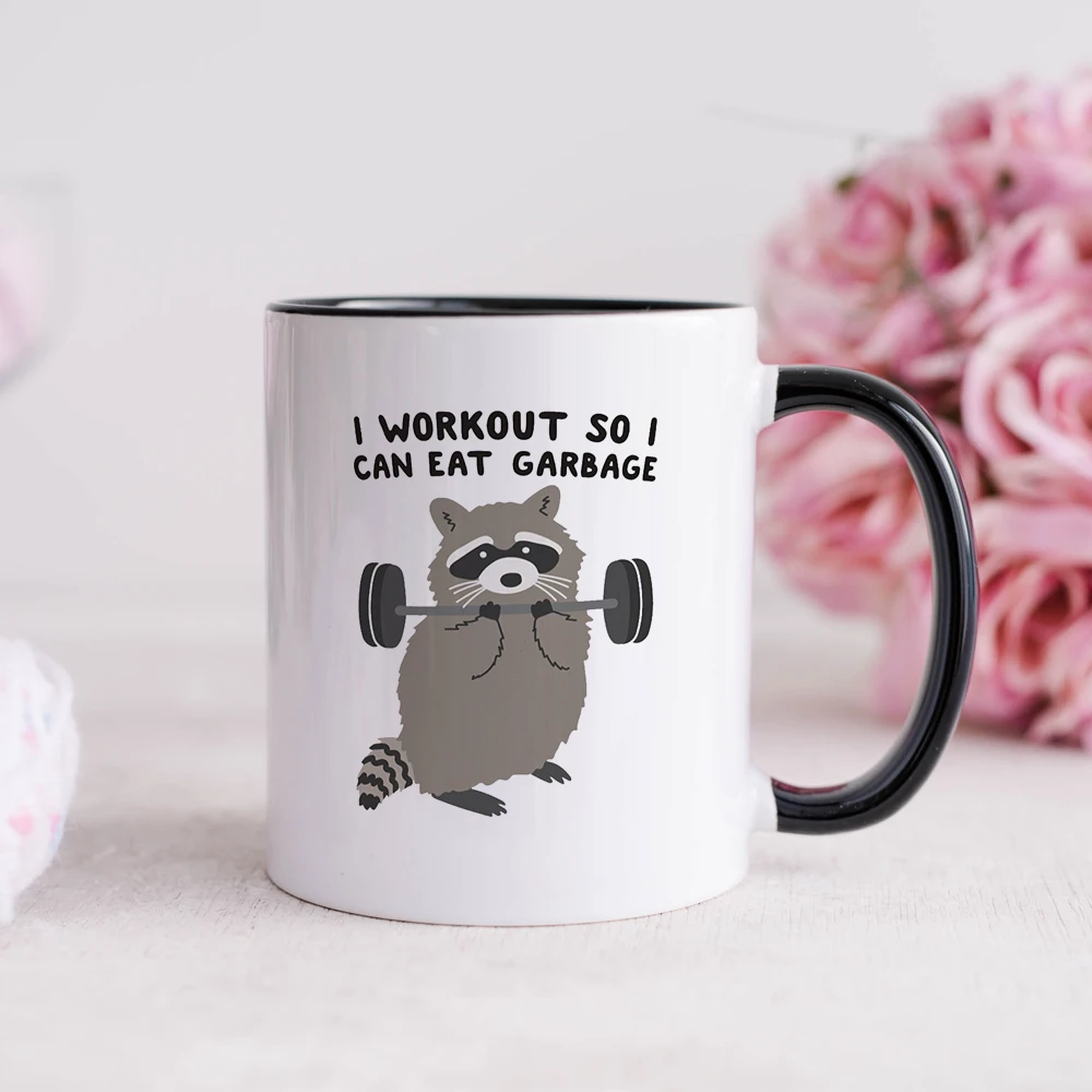 funny Fitness guru little raccoon coffee mug 11oz ceramic office tea mug friends birthday gift mug cup