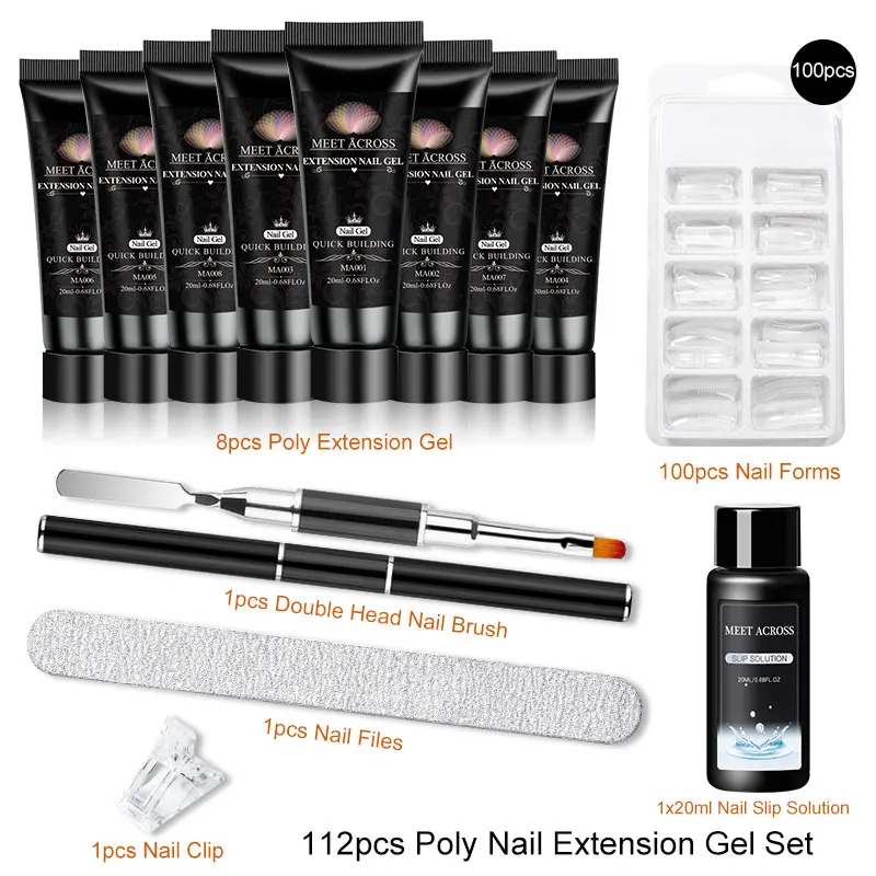 MEET ACROSS 20ml Quick Extension Gel Kit For Nails Gel Nail Extension Set Slip Solution Acrylic Gel Polish Nail Art For Manicure