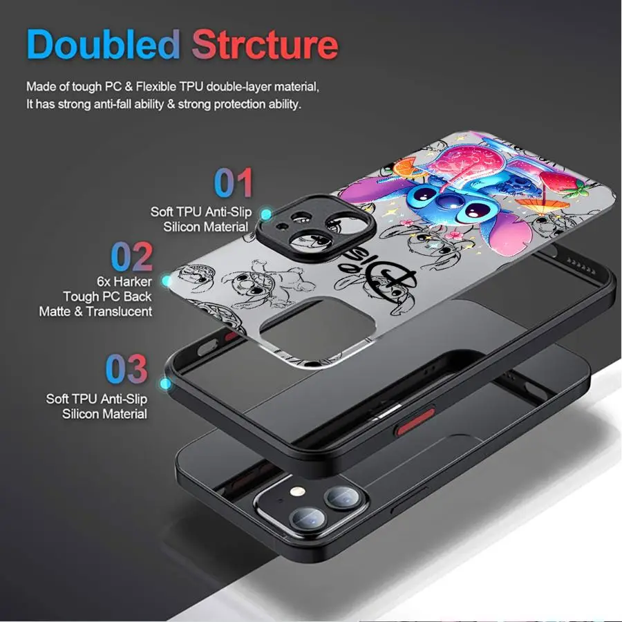 Shockproof Case For Apple iPhone 11 13 15 14 16 Pro Max 12 Mini 7 8 Plus XR X XS Matte Funda TPU Phone Cover Cute Disney Sitich