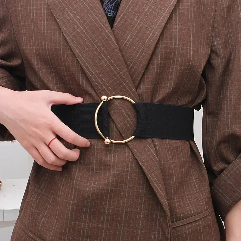 Women Elastic Band Wide Belts Simple Down Coat Waist Belt Female Buckle Black Strap Dress Decoration Accessories Leather Belt