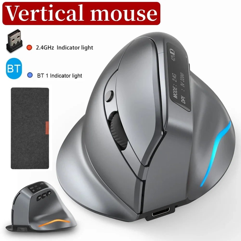 

ZELOTES F-26C/F-36 Desktop Upright Mouse Ergonomic 3200DPI 2.4G Wireless Bluetooth Mouse Rechargeable Vertical Gaming Mouse