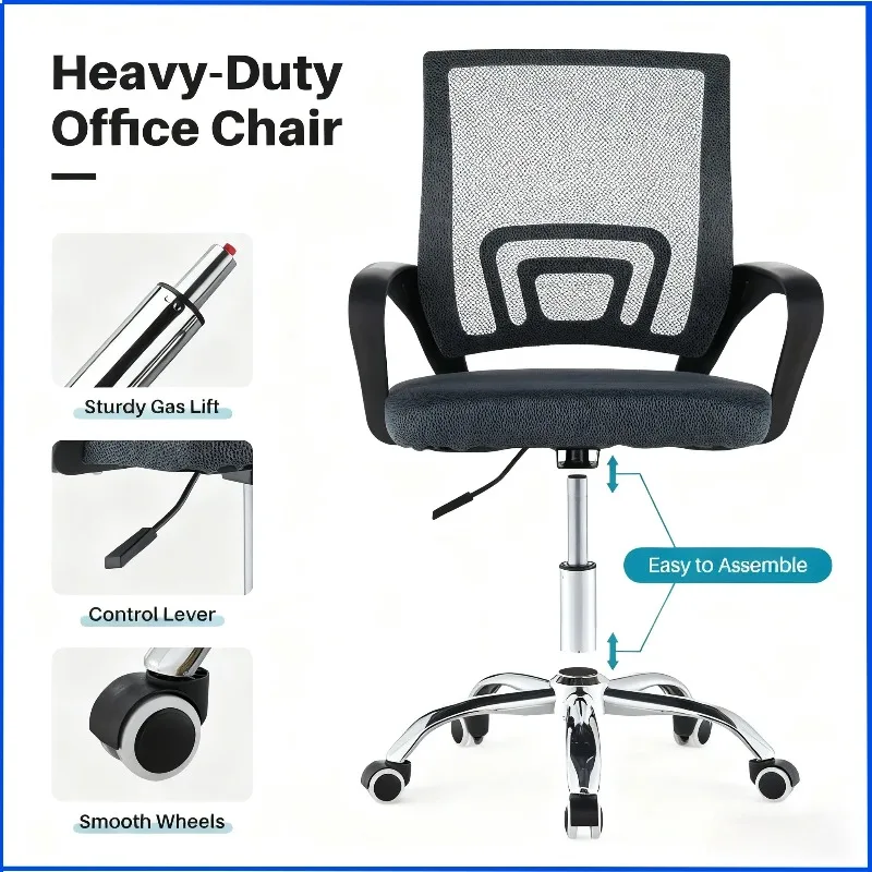 Ergonomic Mid-Back Office Chair with Adjustable Height  Breathable Mesh Executive Desk Chair with Lumbar Support