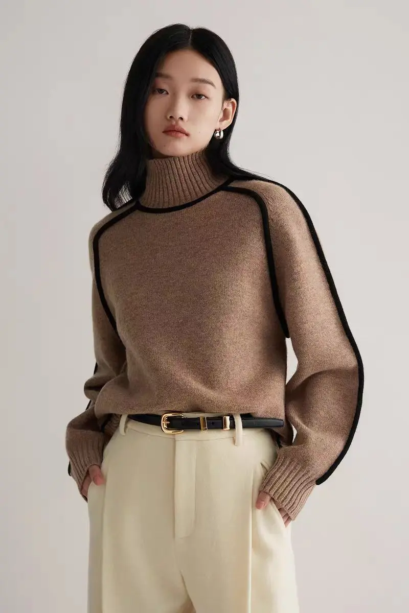 Sweater Three-Dimensional Stripes Turtleneck Warm Casual Thicken Long Sleeve Knitted Pullovers Women 2024 Autumn New Jumpers