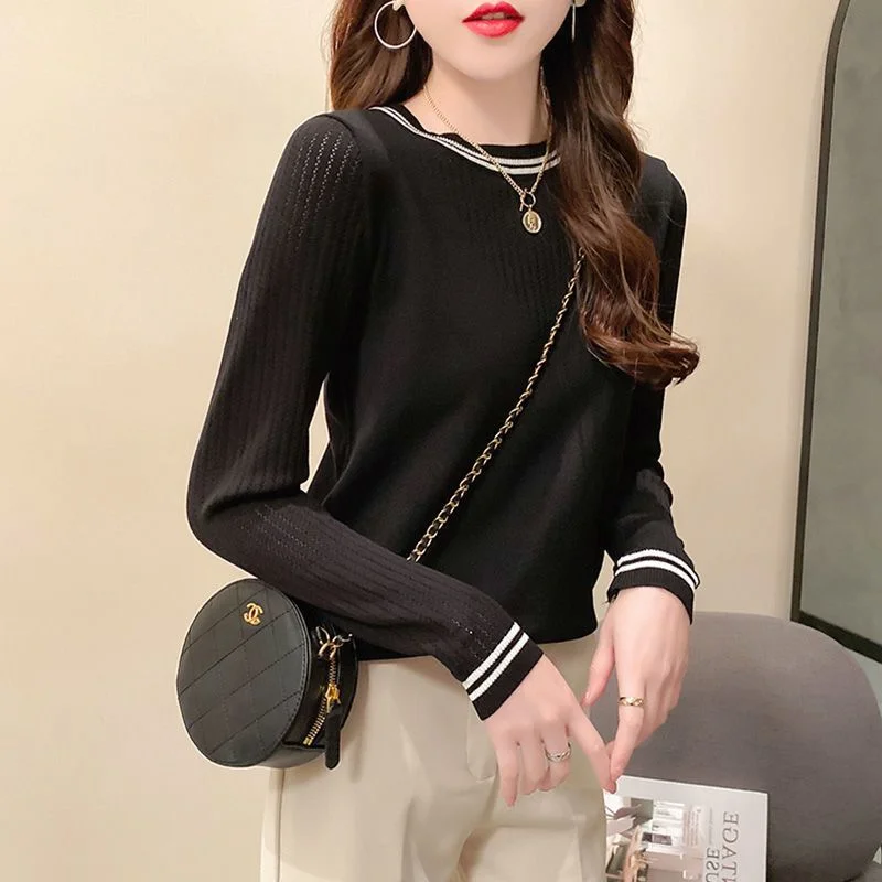 

Темпераментная модная футболка с пустым базовым свитером для женщин, пуловер с длинными рукавами и круглым вырезом, свободная тонкая футболка, топ