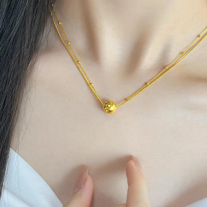 

9999 24K real gold fashion necklace double layer necklace clavicle chain light luxury temperament versatile accessories