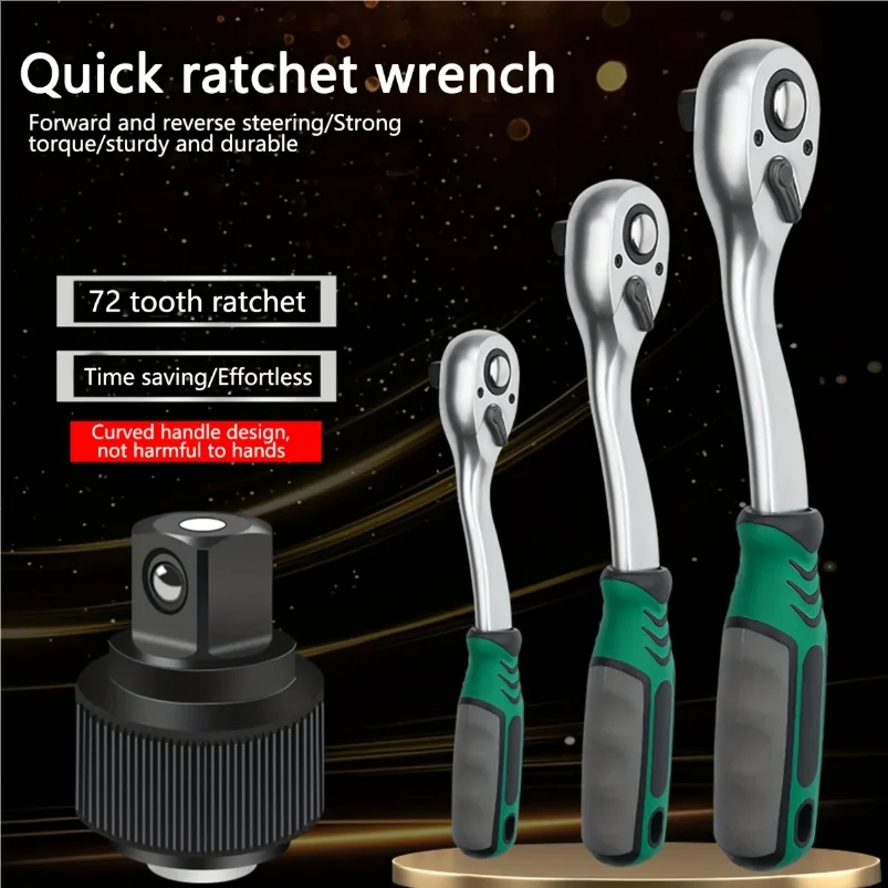 

72-Tooth Ratchet Set 1/4", 3/8" & 1/2" Drive - Premium Chrome Vanadium Steel Construction & Chrome Plated Finish