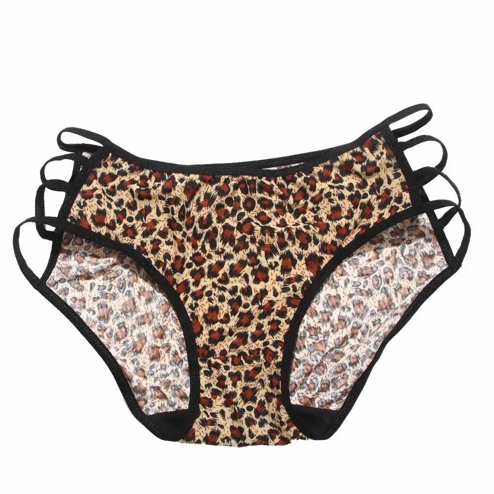 Sexy Bownot Low waist Leopard Briefs Lace Thongs Leopard Panties Underwear