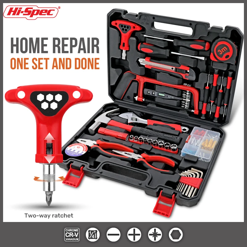 

Hi-SPEC 104PCS Electric Tools Sets Home Repair Tools Kit Set Ratchet Socket Box With Hammer Screwdriver Pliers And Test Pen​​