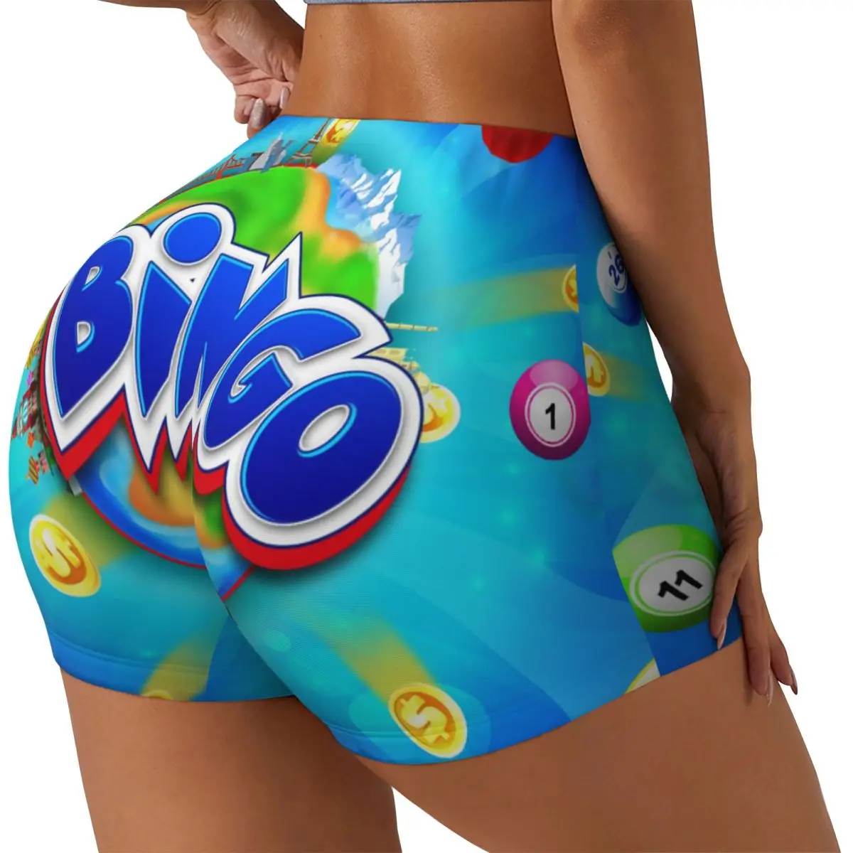 Custom Women Bingo Paper Game Workout Yoga Shorts Athletic Gym Volleyball Biker Shorts