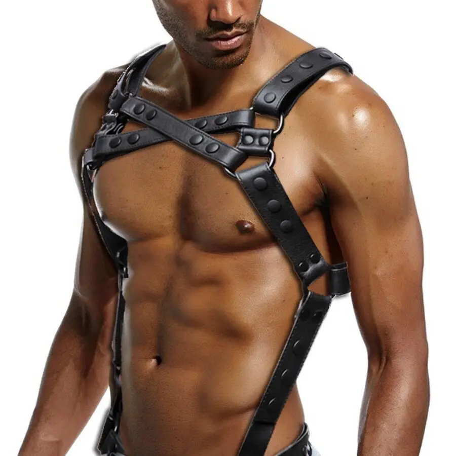 Leather Harness Gay Sex Rave Sexual Chest Men Harness Belts Adjustable BDSM Gay Body Bondage Cage Harness Lingerie Body Harness