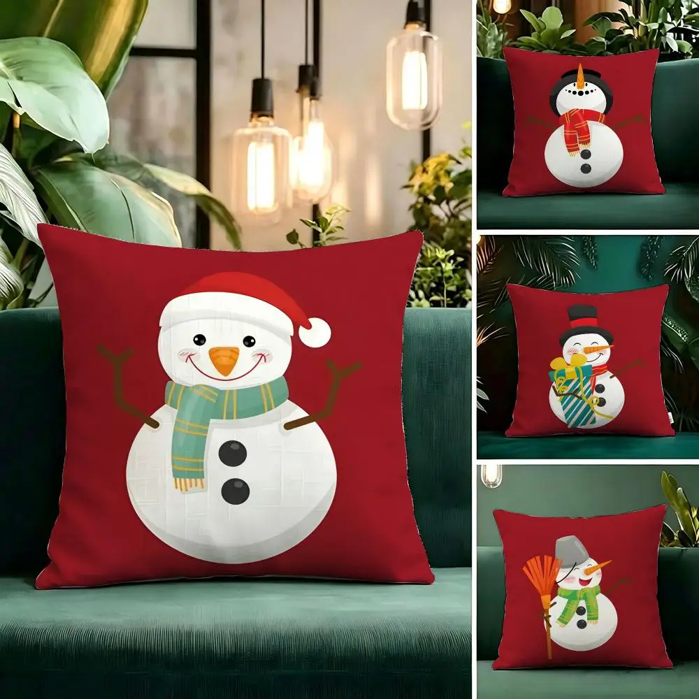 Surrounding area Christmas Snowman Cushion Cover Linen Pillow Cover Invisible Zipper para Sofa Silla de Oficina