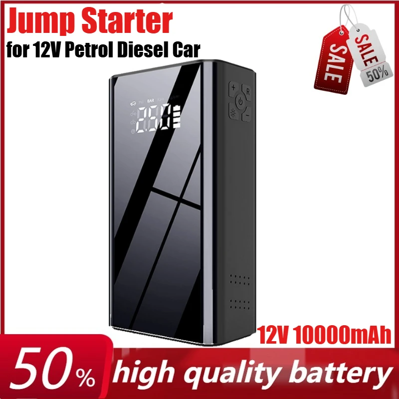 

12V 10000mAh Portable Car Jump Starter Automotive Tire Inflator Booster Rechargeable Battery for 12V Petrol Diesel Car