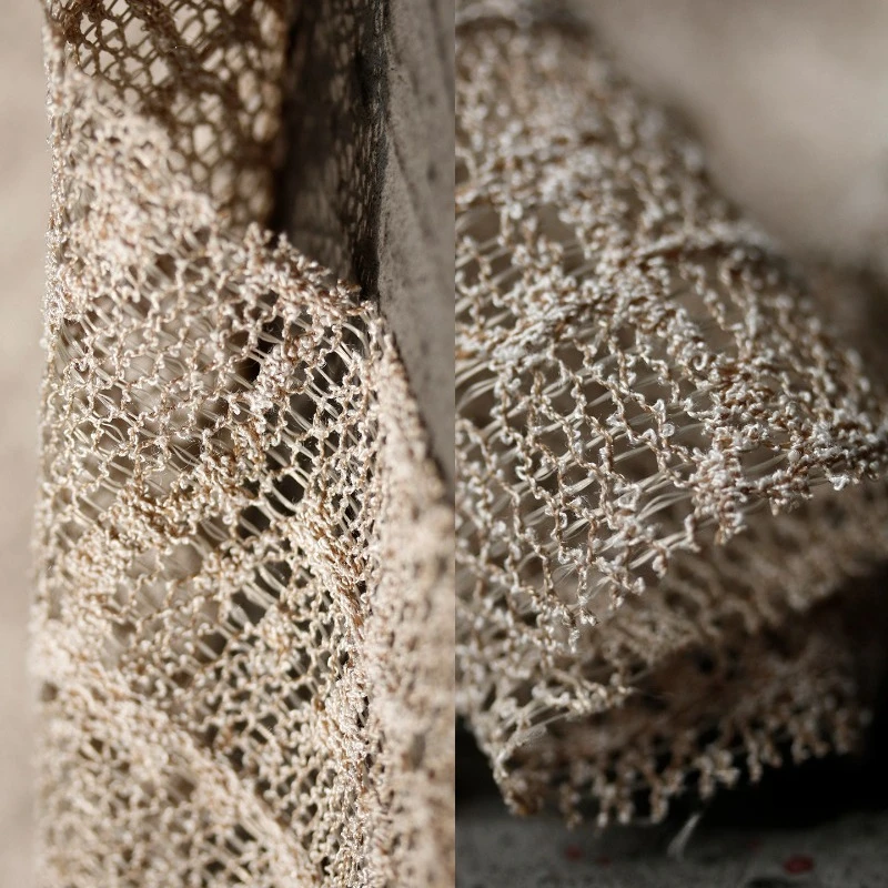 

Retro Hollow Knitted Checkered Net Fabric for Designer Fashion Clothing Diy Sewing Fabrics By The Meter Cloth Wholesale Material