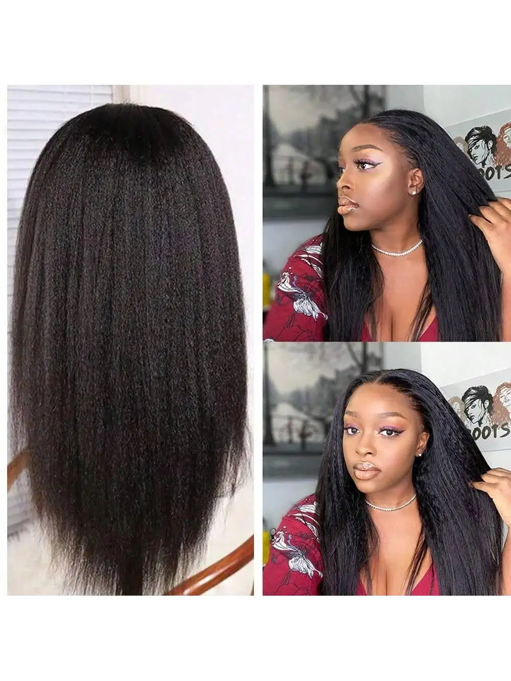 

4x4 Kinky Straight Lace Front Wigs Human Hair Pre Plucked with Baby Hair Lace Front Wig 220Density Kinky Straight Wig for Women