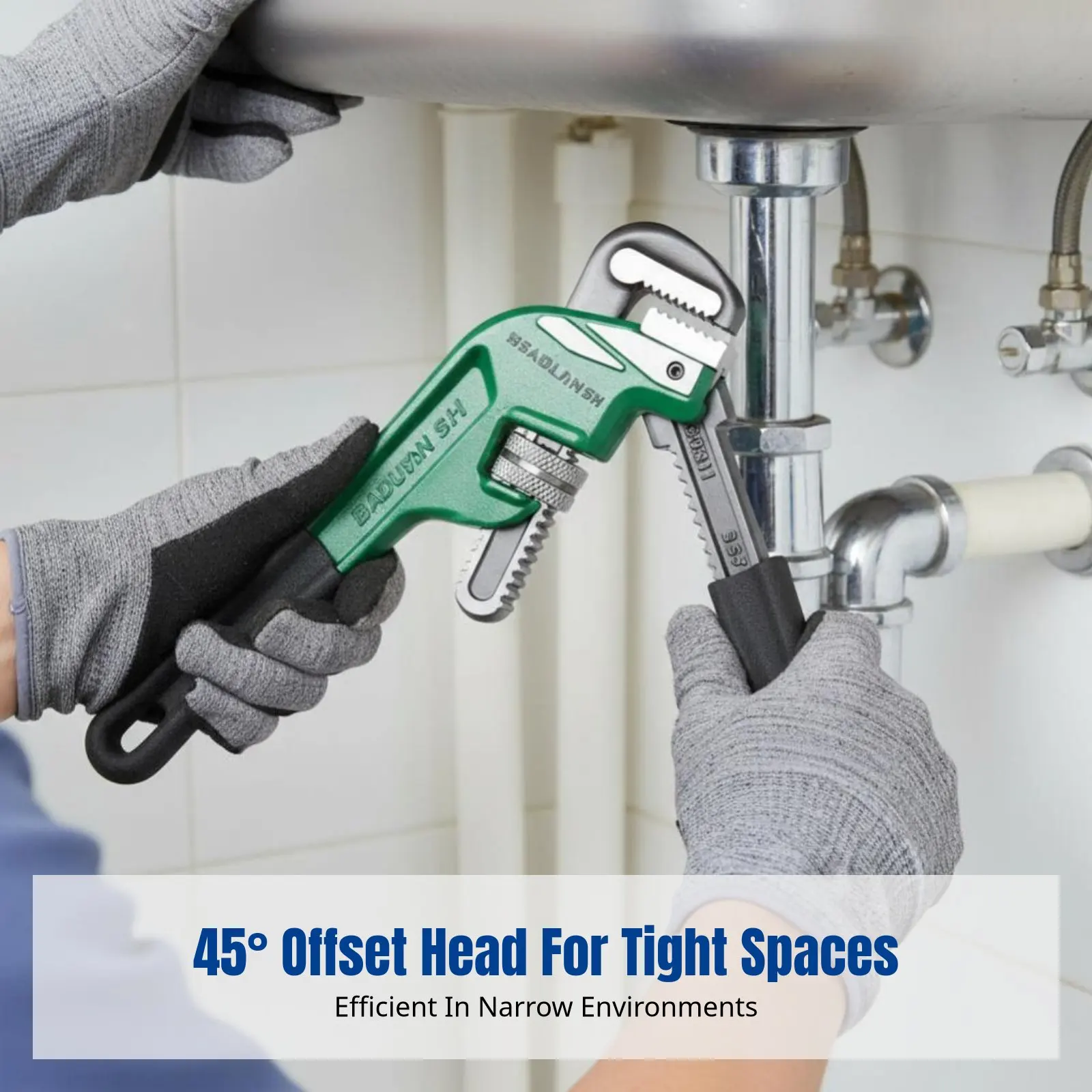 

Heavy-Duty Offset Head Wrench, Commercial Grade, Multi-Functional Plumbing Tool, Adjustable Jaw, Carbon Steel