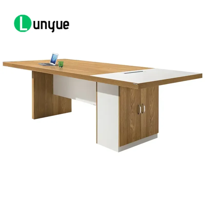 Modern Office Conference Table with Storage Cabinet 6 Seater Meeting Desk for Business Workspace Durable Wood Finish