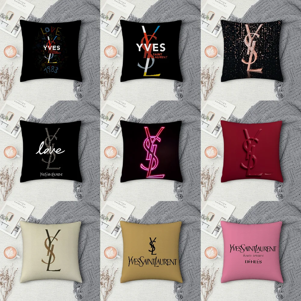 Y-YSL Fashion Luxury Pillow Case Sofa Decorative Home Double-sided Printing Short Plush Cushion Cover Throw Pillow Cover Gifts