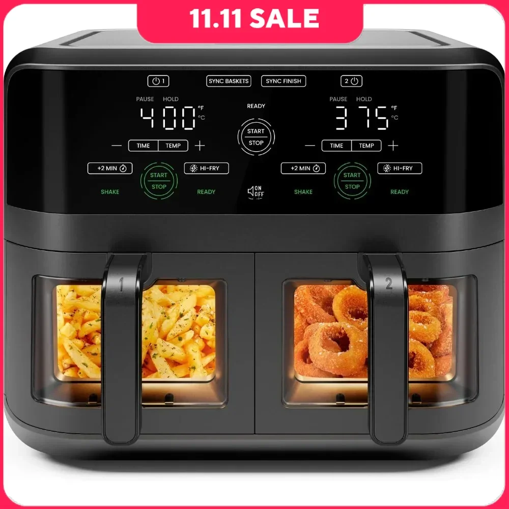 

6QT Air Fryers with Easy View Windows, 2 Independent Nonstick Dishwasher Safe Frying Baskets, Dual Basket Air Fryerss