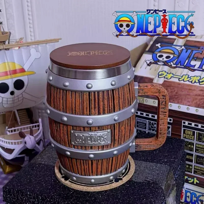 One Piece Figure Ace Luffy Sabo Wine Barrel Cup 304 Stainless Steel Cheers Series Gold Silver Ornament Doll Model Funny Cup