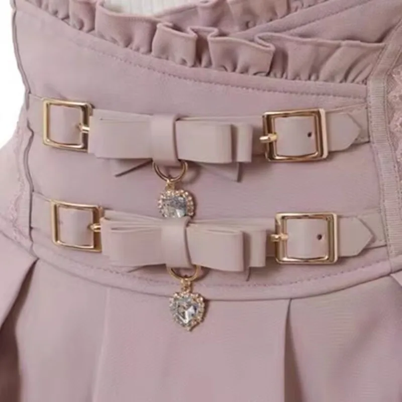 Estilo coreano kawaii bolo rosa mini saias femininas bandagem lolita cintura alta y2k estética doce renda gótico jk faldas saia preta