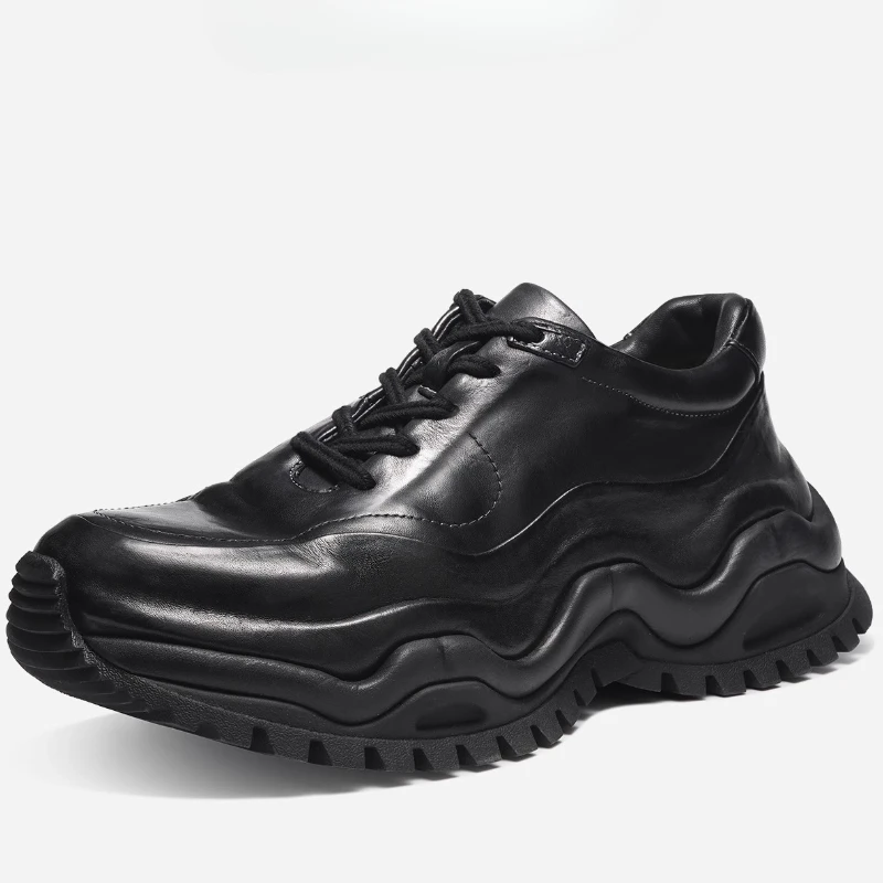 Chaussures de papa à semelles épaisses en cuir de cheval lavé à la main pour hommes et femmes rétro confortables respirantes chaussures de sport de plein air et décontractées