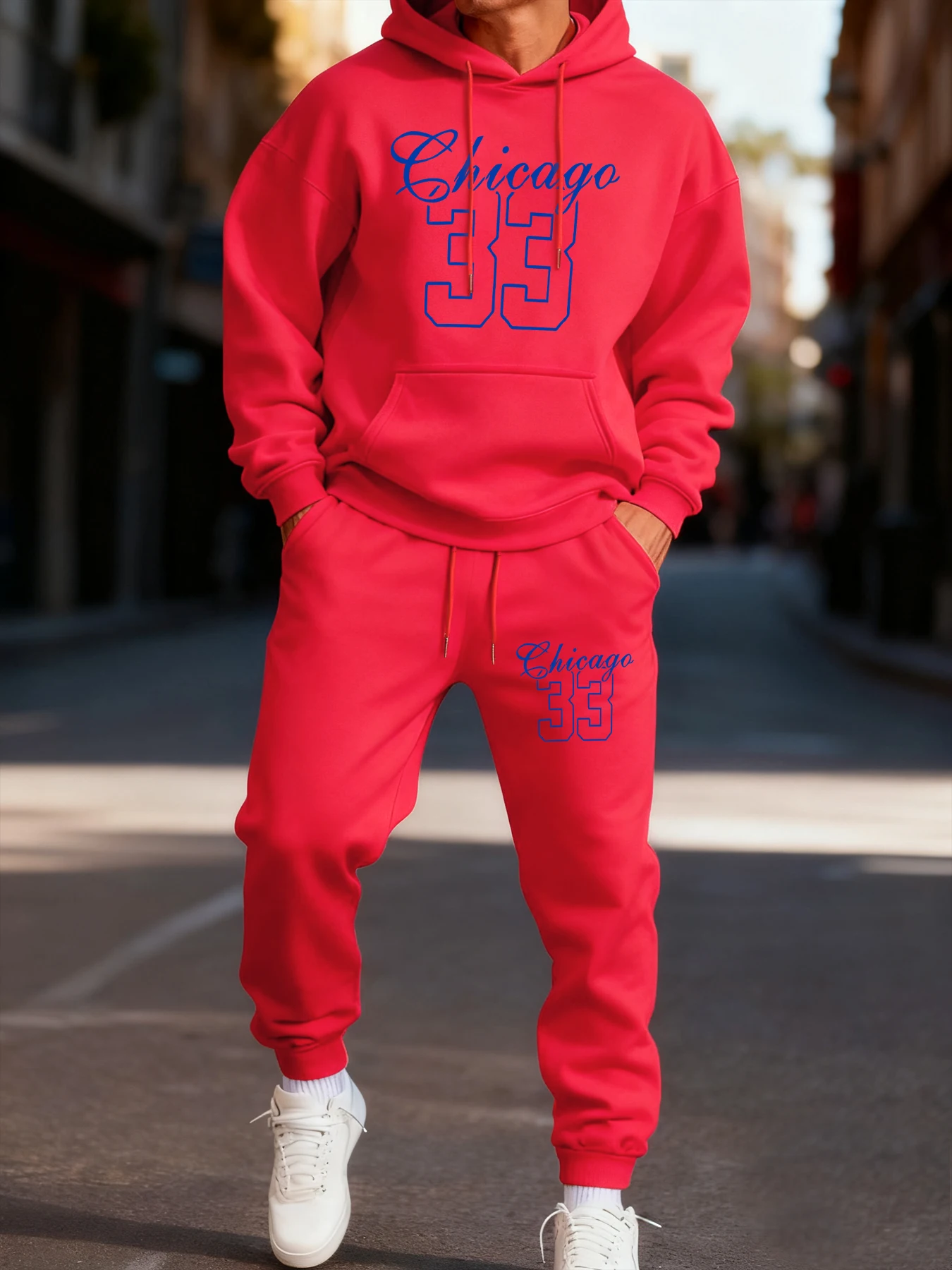 

Chicago Letter Number 33 Prints Man'S Hoodie Set Winter Sporty Two Pices Sets Long-Length Street Sweatpants Couple'S Clothing