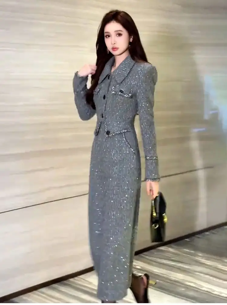 Gonna da pendolare da donna da ufficio di fascia alta in stile francese Set autunno sottile cappotto corto avvolgente gonna aderente all'anca set da due pezzi abiti da donna